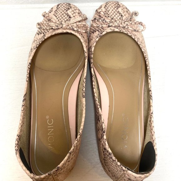 Vionic Jewel Callisto Bow Snakeskin Leather Ballet Flats Pink 6 - Picture 7 of 9